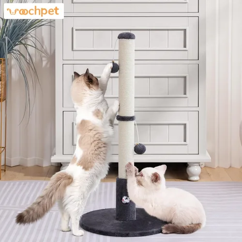 Miniatura 7 de Woochpet Poste rascador de gatos de 33 pulgadas de alto para adultos, poste rascador grande resistente con bola colgante con divertido agujero