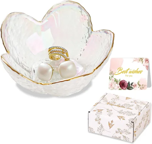 Miniatura 22 de Regalos para mujeres, plato para baratijas con flores, plato para joyería de vidrio rosa, soporte para anillos, bandeja de joyería, decoración