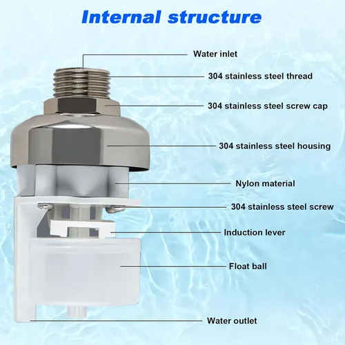 Miniatura 4 de Válvula de flotador de agua, válvula de flotador portátil de acero inoxidable 304 totalmente automática, control de nivel de agua, fácil de 3/4