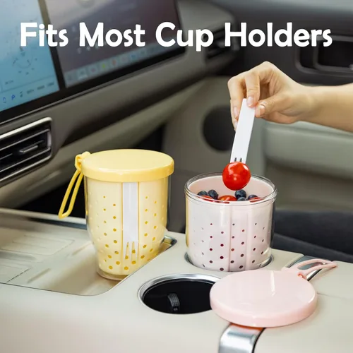 Miniatura 3 de Vasos de frutas de viaje de 25 onzas para automóvil, taza de almacenamiento de ensalada de frutas con tenedor y tapas, recipientes reutilizables a