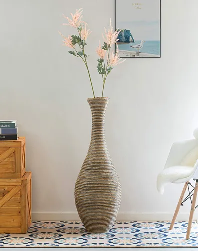 Miniatura 2 de Jarrón artificial de ratán de 38 pulgadas de alto en elegante color beige, pieza de declaración para decoración de sala de estar, entrada o pasillo