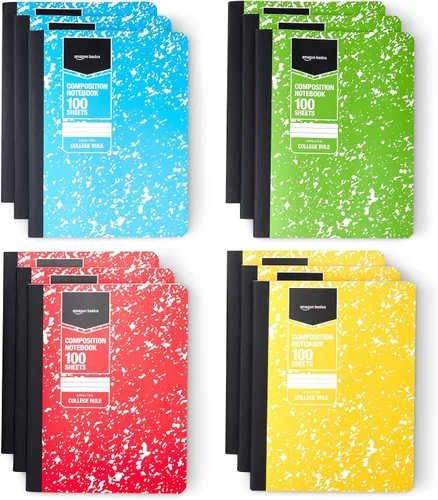 Miniatura 7 de Amazon Basics Cuaderno de composición, rayas universitarias, 100 hojas, 9.75 x 7.5 pulgadas, 1 paquete, mármol negro