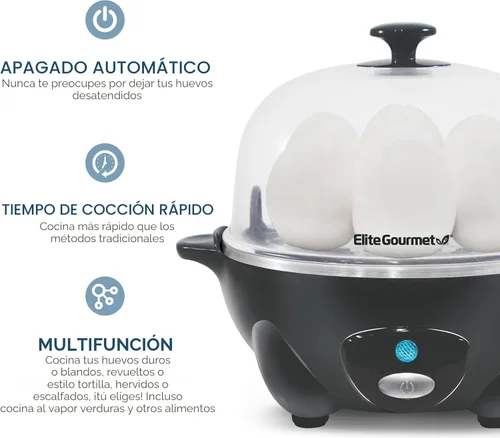 Miniatura 3 de Elite Gourmet EGC710DKG Cocedor Rápido de Huevos, 7 Huevos Hervidos Fáciles de Pelar, Duros, Medianos, Suaves, Escalfador, Máquina para Omelettes