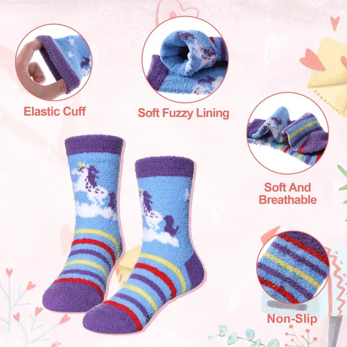 Miniatura 5 de DYW 6 pares de calcetines antideslizantes para niños y niñas y niños pequeños, con agarre antideslizante de animales, acogedores y esponjosos