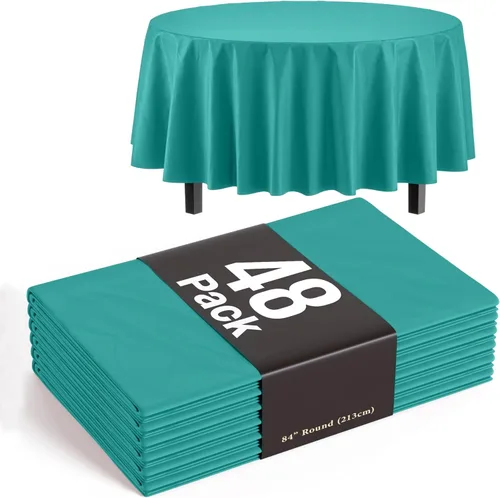 Miniatura 32 de Exquisite Manteles negros para mesas rectangulares, paquete de 48 manteles de plástico desechables de 54 x 108 pulgadas, manteles rectangulares