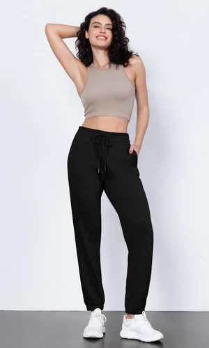 Miniatura 4 de ODODOS Pantalones deportivos de algodón de rizo francés de cintura alta con cordón y bolsillos para mujer