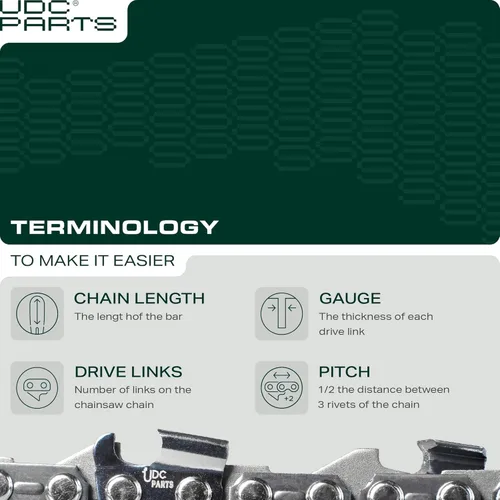 Miniatura 3 de UDC Parts Cadena de motosierra de 8 pulgadas / S33 / calibre 050 33 eslabones de transmisión/compatible con Chicago Earthwise SunJoe Greenworks