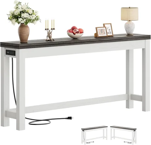 Miniatura 12 de Cyclysio Mesas de consola de 47 pulgadas para entrada, mesas de consola estrechas para sala de estar, mesa detrás del sofá, mesa de pasillo de Gris
