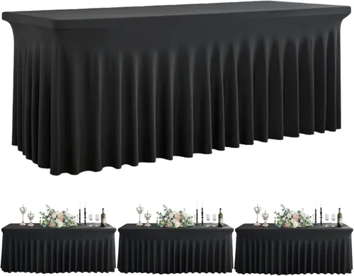 Miniatura 10 de Outpain - 4 paquetes de mantel de elastano de 6 pies para mesas plegables estándar - Mantel de mesa rosa bebé, protector de mesa para fiesta, boda