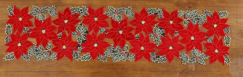 Miniatura 5 de GRANDDECO Camino de mesa navideño para fiestas campestres, bufandas para cómoda bordadas con flores de Pascua navideñas, Navidad, hogar, cocina