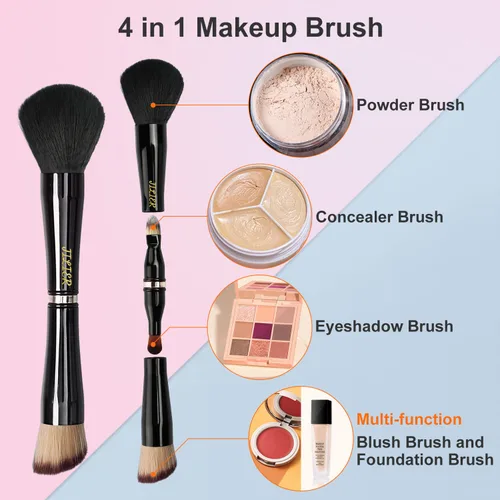Miniatura 2 de Jilier Juego de brochas de maquillaje 4 en 1 con soporte de brochas de maquillaje para viajes, brochas de maquillaje para viajes con estuche