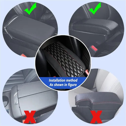 Miniatura 4 de Funda para consola central de automóvil, funda de piel sintética para reposabrazos de automóvil con diseño de rejilla de diamante, fundas Negro