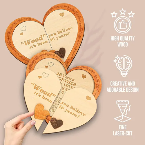 Miniatura 5 de STOFINITY Regalos de madera de aniversario de 16 años para ella y él, regalos de boda 16 aniversario para marido y esposa, aniversario para parejas
