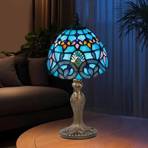 Lámpara de Mesa Pequeña Tiffany, Lámpara de Vidrio Emplomado Barroco de 3 Temperaturas de Color, Lámpara Estilo Tiffany de 8 Pulgadas para