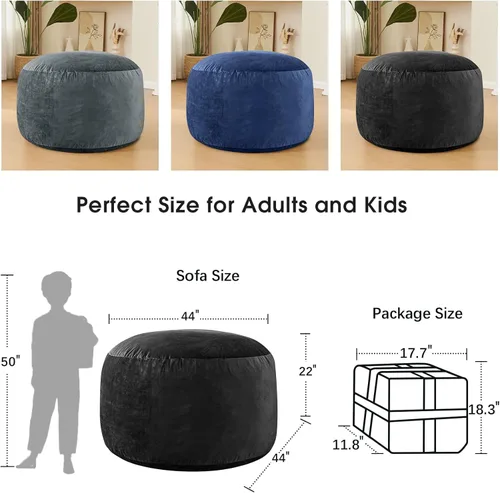Miniatura 3 de Sillón tipo puf ILPEOD para adultos - Silla tipo puf de espuma viscoelástica - Sofá para niños/adolescentes con funda de microfibra suave - Sofá
