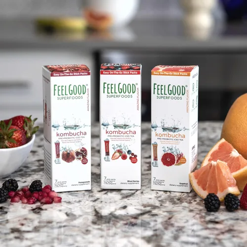 Miniatura 6 de FeelGood Superfoods Kombucha - Paquetes de té helado, delicioso sabor a pomelo, refrescante bebida instantánea en polvo de kombucha gaseosa