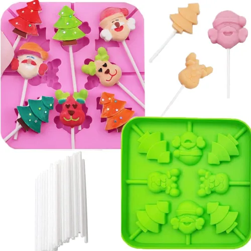 2 moldes de caramelo para piruletas de Navidad, 8 cavidades, moldes de silicona para piruletas de chocolate, incluye Papá Noel, árbol de Navidad,