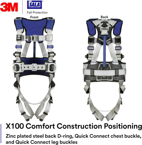 Miniatura 2 de 3M DBI-Sala ExoFit X100 Arnés de seguridad de posicionamiento con distribución de peso, OSHA, ANSI, 2 conexiones de anillo en D, hebillas