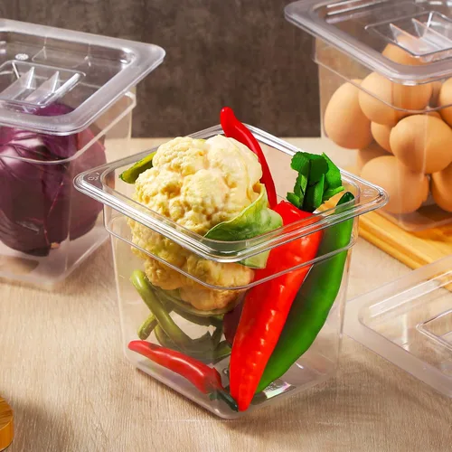 Miniatura 4 de Sieral 8 recipientes de alimentos de tamaño 1/6 con tapas, transparentes apilables para organización de comidas, para organización