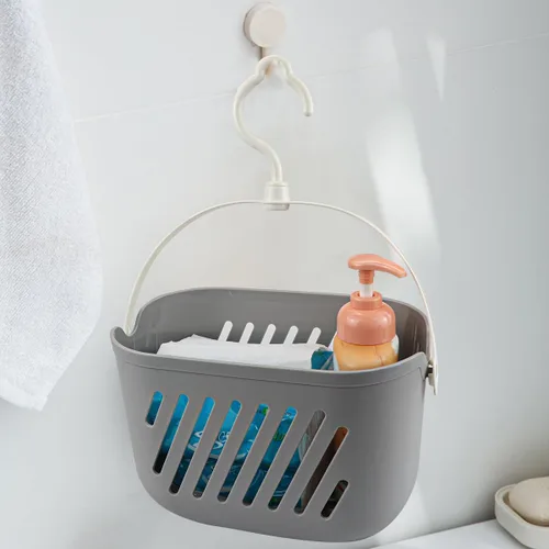 Miniatura 5 de Cesta colgante de ducha de plástico, organizador de ducha colgante con gancho, organizador de cocina portátil, cesta de almacenamiento para baño