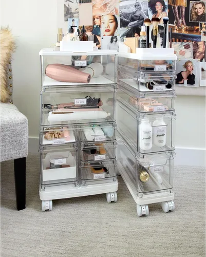 Miniatura 7 de iDesign The Sarah Tanno Collection - Carrito organizador de cosméticos apilable con 5 cajones, transparente