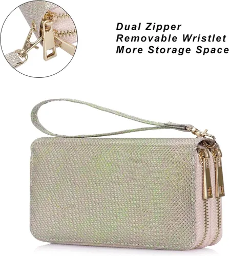 Miniatura 3 de HAWEE - Cartera para teléfono celular, con dos cierres y correa larga extraíble para la muñeca, para mujer