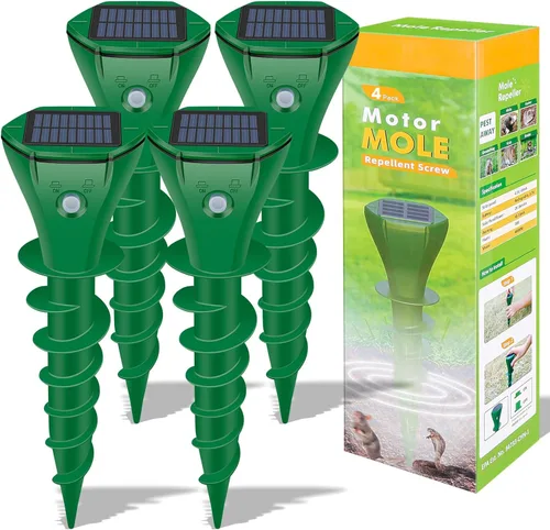 Repelente de topos alimentado por energía solar, paquete de 4 repelente ultrasónico de gopher IP65 impermeable para césped, jardín, patio, repelente
