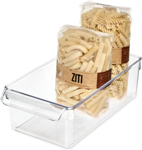 iDesign Linus - Organizador de plástico para nevera y congelador con asa, recipiente transparente para alimentos, bebidas, organización de productos