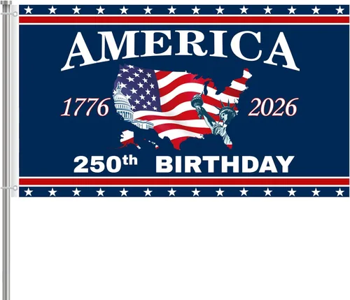 Bandera de aniversario de 250 de 3 x 5 pies, 2 caras, 3 capas, bandera de aniversario del 250 aniversario We The People 1776-2026, decoración