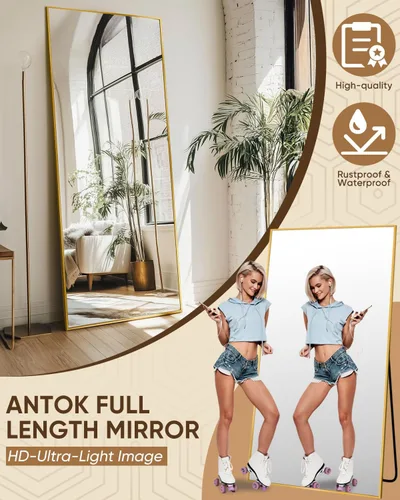 Miniatura 4 de Antok Espejo de longitud completa, espejo de piso de 56 x 14 pulgadas, espejo de pie independiente de cuerpo completo con soporte para dormitorio