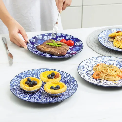 Miniatura 6 de KitchenTour - Platos llanos de cerámica, platos de ensalada de 8.5 pulgadas, juego de 4, platos para servir postres, pasta, filetes, lavavajillas