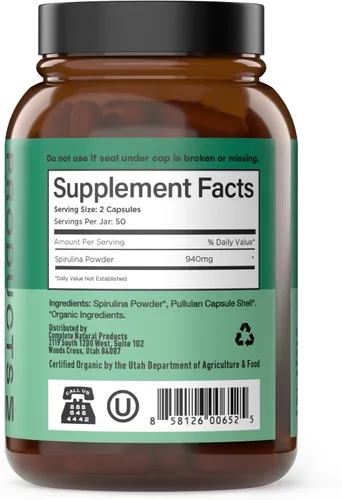 Miniatura 3 de Cápsulas de polvo de espirulina verde azul hawaiano pura, cápsulas de 470 mg, 100 píldoras, sin OMG, naturales