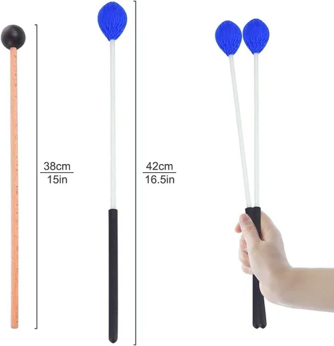 Miniatura 2 de Mallets de tambor, 2 pares de mazos de marimba de goma e hilo, instrumentos de percusión, accesorios para tambor de acero, bajo, platillos