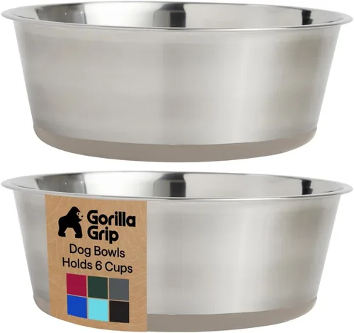 Miniatura 22 de GORILLA GRIP Tazones para perros, acero inoxidable 304 de grado alimenticio, con capacidad para 2 tazas cada uno (16 onzas líquidas) para alimentos