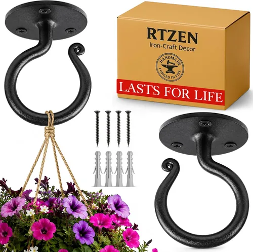 RTZEN Ganchos para plantas para interiores o exteriores, gancho de metal de hierro forjado para interiores, ganchos de soporte de pared resistentes