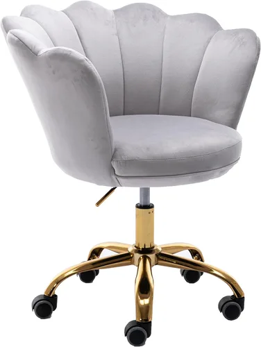 Miniatura 17 de Silla de trabajo cómoda para oficina en casa con ruedas, bonita y moderna tapizada de terciopelo con respaldo de concha, silla de escritorio de Rojo