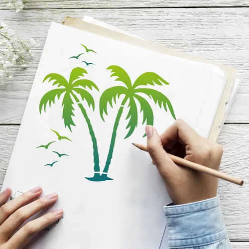 Miniatura 6 de Plantillas de Palma - Plantillas de Playa Reutilizables para Pintar sobre Madera, Lienzo, Paredes - Proyectos DIY de Verano Temáticos