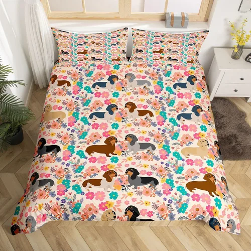 Erosebridal Juego de funda de edredón con diseño floral rosa para cachorros, regalos para mujeres y niñas, adorable funda de edredón para amantes de