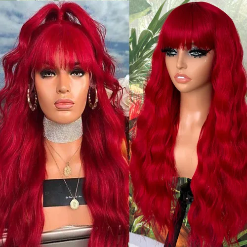 Miniatura 26 de QD-Tizer Pelucas sintéticas de color rubio ceniza con flequillo, pelucas de cabello largo y lacio, sin pegamento, pelucas sintéticas sin encaje