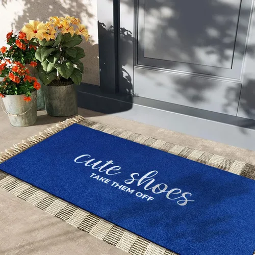 Miniatura 2 de Felpudo de entrada para entrada lindo cartel de zapatos Quítatelos Señal de bienvenida Felpudos para puerta delantera Felpudos divertidos para Azul