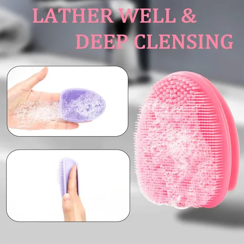 Miniatura 6 de REVEX Limpiador facial, 2 cepillos de silicona para exfoliantes faciales, cepillo de limpieza facial manual para pieles sensibles (rosa + morado)