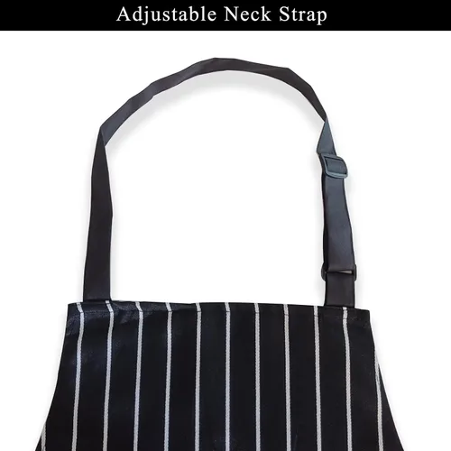 Miniatura 7 de DILLMAN Delantales de Cocina Ajustables - Delantal de Babero para Hombres y Mujeres, Suave, de Chef, con Rayas y 2 Bolsillos Tiras negras anchas