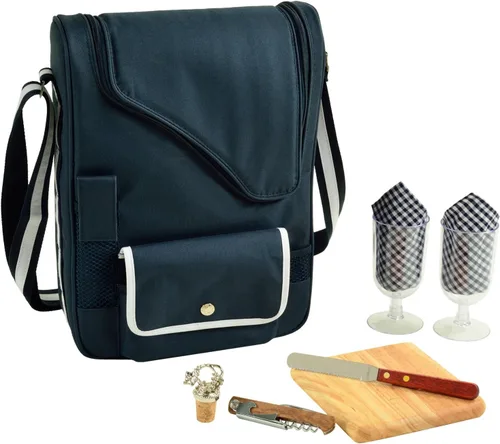 Miniatura 2 de Picnic at Ascot Bolsa térmica original aislada para vino y queso, diseñada, montada y aprobada de calidad en los Estados Unidos Azul marino/Blanco