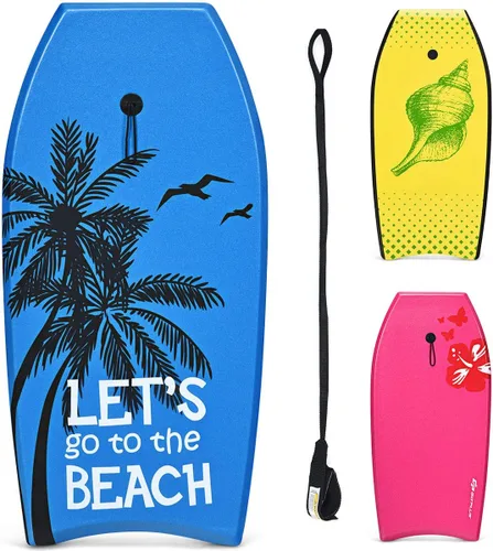 Miniatura 8 de Goplus Tabla de cuerpo ligera de 41/37/33 pulgadas para playa, tabla de surf con núcleo EPS, cubierta XPE, parte inferior lisa de HDPE, correa