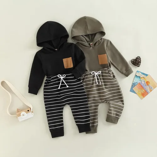 Miniatura 9 de Conjunto de ropa para niños pequeños, sudadera de retazos, manga larga, pantalones sólidos, para otoño e invierno