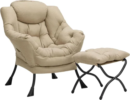 Miniatura 35 de HollyHOME - Silla perezosa con reposabrazos y bolsillo lateral, cómoda silla de sala de acento, sofá de ocio para sala de estar, recámara