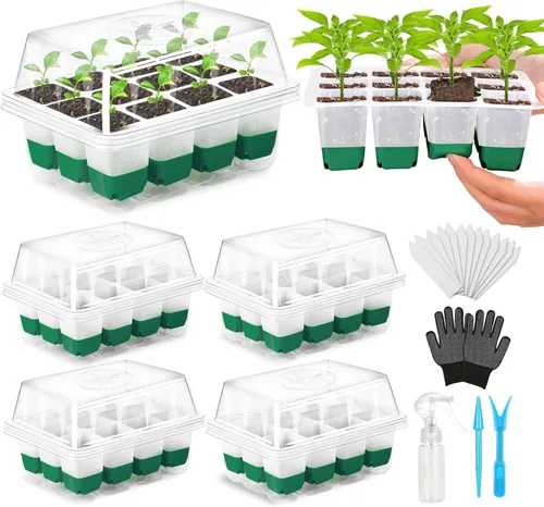 Bandeja de inicio de semillas reutilizable, paquete de 4 unidades de silicona para iniciar semillas de plantas con cúpula y tapa ajustables de
