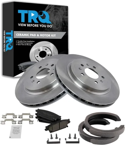 Miniatura 155 de TRQ Kit de pastillas de freno y rotor Posi trasero premium con zapatas de estacionamiento para camión GM SUV