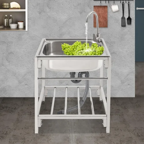 Miniatura 2 de Fregadero de cocina de restaurante comercial independiente de acero inoxidable con soporte, preparación de cocina y lavabo de mano para el hogar