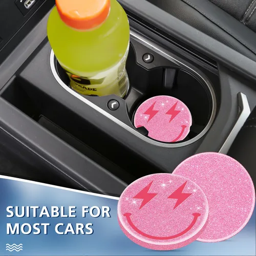Miniatura 6 de Jupswan Portavasos para automóvil, paquete de 2 unidades, lindo diseño de sonrisa, acrílico, nuevo automóvil, accesorios para decoración